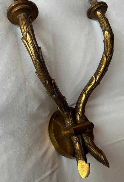 Maison Bagu s Maison Bagues pair of gold bronze palm tree pair of sconces
