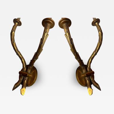  Maison Bagu s Maison Bagues pair of gold bronze palm tree pair of sconces