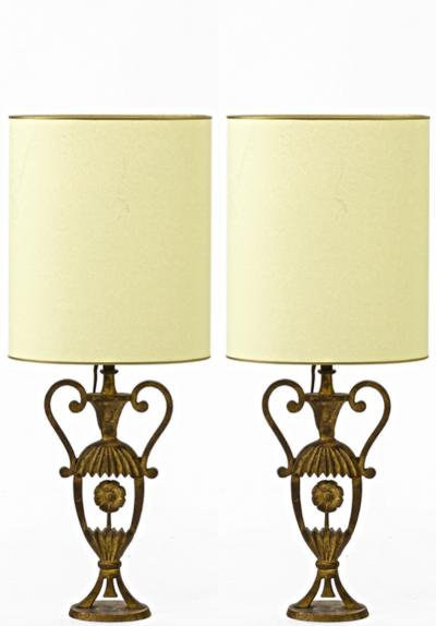  Maison Bagu s Maison Bagues small refined rare pair of gold leaf wrought iron lamps