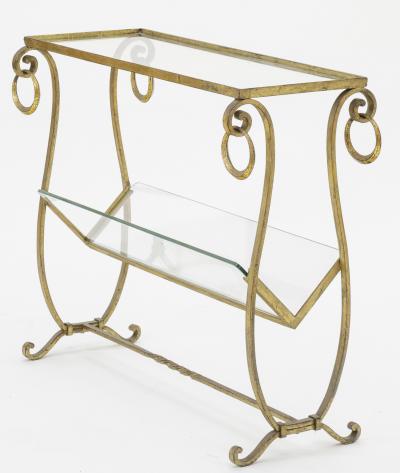  Maison Bagu s Maison bagues early gold leaf wrought iron 2 tier side table with magazine rack