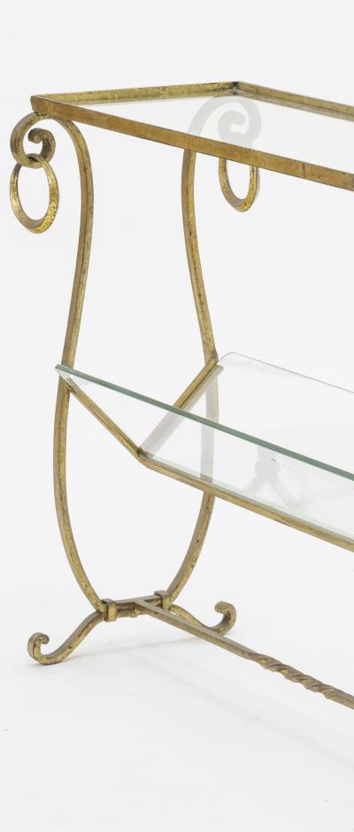  Maison Bagu s Maison bagues early gold leaf wrought iron 2 tier side table with magazine rack