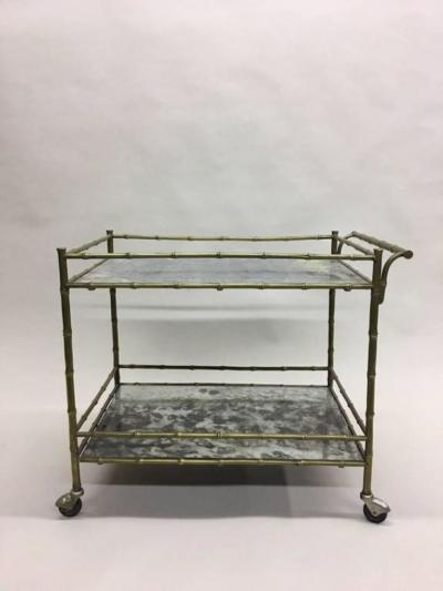  Maison Bagu s Modern Neoclassical Brass Faux Bamboo and Mirror Bar Cart by Maison Bagu s