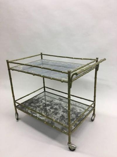  Maison Bagu s Modern Neoclassical Brass Faux Bamboo and Mirror Bar Cart by Maison Bagu s