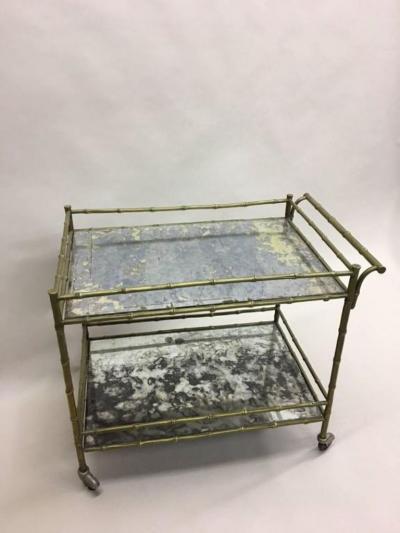  Maison Bagu s Modern Neoclassical Brass Faux Bamboo and Mirror Bar Cart by Maison Bagu s