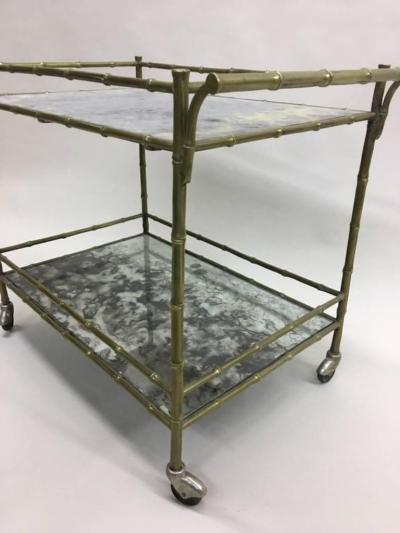  Maison Bagu s Modern Neoclassical Brass Faux Bamboo and Mirror Bar Cart by Maison Bagu s