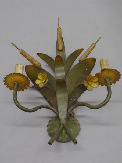  Maison Bagu s Pair French Mid Century Modern Hand Painted Toll Floral Sconces Maison Bagu s