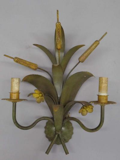  Maison Bagu s Pair French Mid Century Modern Hand Painted Toll Floral Sconces Maison Bagu s