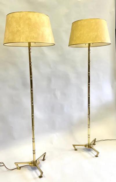  Maison Bagu s Pair French Modern Neoclassical Brass Faux Bamboo Floor Lamps by Maison Bagues