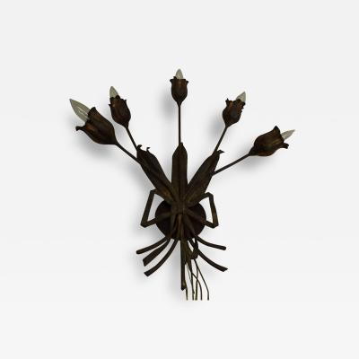  Maison Bagu s Pair Large French Mid Century Modern Gilt Iron Floral Wall Sconce Maison Bagues