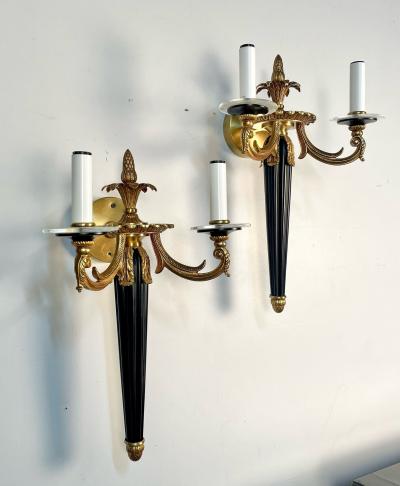  Maison Bagu s Pair Louis XVI Style French Sconces Wall Lights Ebony Bronze Maison Bagues