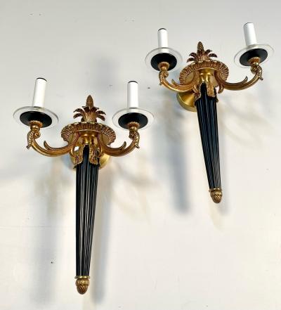  Maison Bagu s Pair Louis XVI Style French Sconces Wall Lights Ebony Bronze Maison Bagues