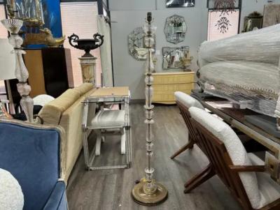  Maison Bagu s Pair Of French Glass And Brass Floor Lamps