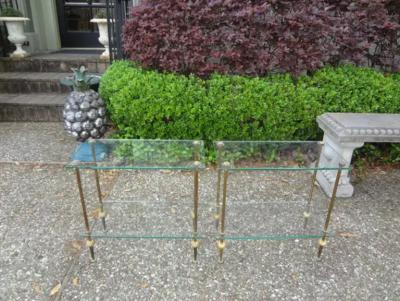  Maison Bagu s Pair of French Maison Bagues Attributed Brass and Glass Tables