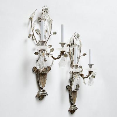  Maison Bagu s Pair of French Maison Bagues Crystal Rock and Silver Leaf Sconces 