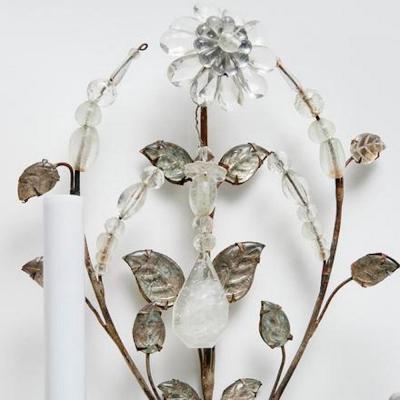  Maison Bagu s Pair of French Maison Bagues Crystal Rock and Silver Leaf Sconces 