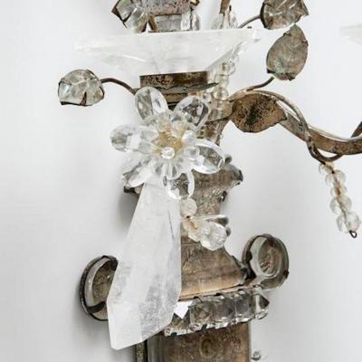  Maison Bagu s Pair of French Maison Bagues Crystal Rock and Silver Leaf Sconces 