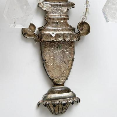 Maison Bagu s Pair of French Maison Bagues Crystal Rock and Silver Leaf Sconces 