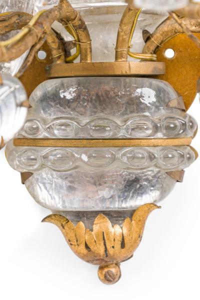  Maison Bagu s Pair of French Mid Century 4 Arm Glass and Bronze Peacock Wall Sconces