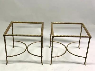 Maison Bagu s Pair of French Mid Century Gilt Bronze Faux Bamboo Side Tables by Maison Bagues
