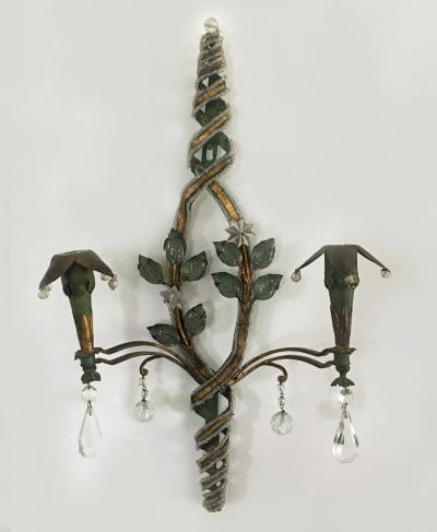  Maison Bagu s Pair of French Tole Gilt Wall Sconces