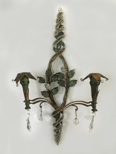  Maison Bagu s Pair of French Tole Gilt Wall Sconces