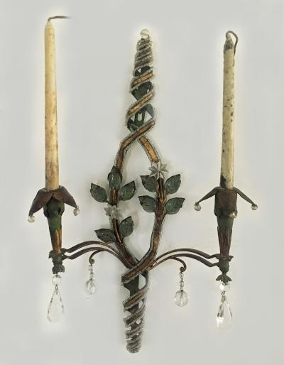  Maison Bagu s Pair of French Tole Gilt Wall Sconces