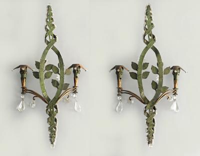  Maison Bagu s Pair of French Tole Gilt Wall Sconces
