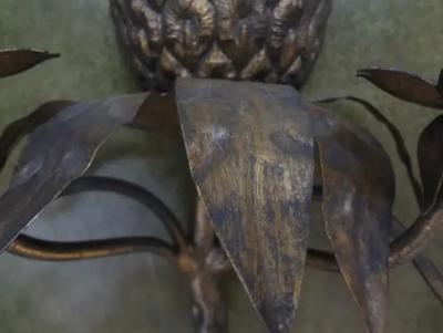  Maison Bagu s Pair of Italian Gilt Metal Pineapple Sconces