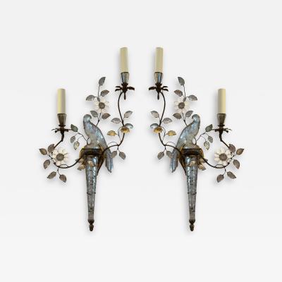  Maison Bagu s Pair of Maison Bagu s Parrot and Torch Wall Sconces