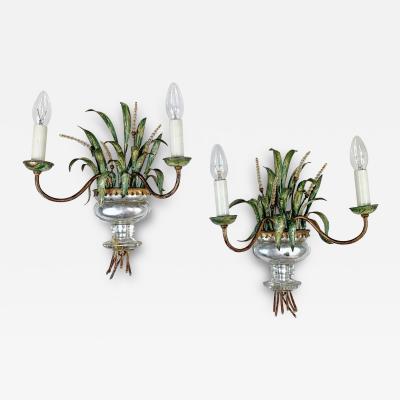  Maison Bagu s Pair of Maison Bagues Gilt Crystal Hand Painted Wheatsheaf Wall Lights