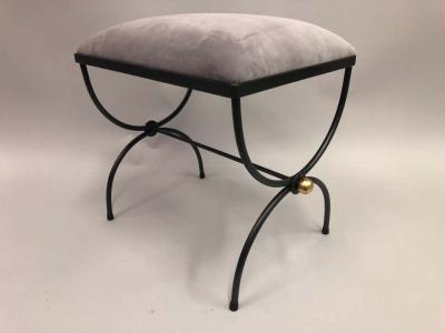  Maison Bagu s Pair of Mid Century Modern Neoclassical Wrought Iron and Gilt Benches or Stools