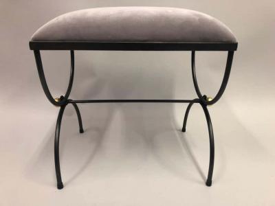  Maison Bagu s Pair of Mid Century Modern Neoclassical Wrought Iron and Gilt Benches or Stools
