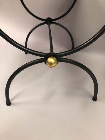  Maison Bagu s Pair of Mid Century Modern Neoclassical Wrought Iron and Gilt Benches or Stools
