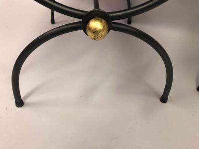  Maison Bagu s Pair of Mid Century Modern Neoclassical Wrought Iron and Gilt Benches or Stools