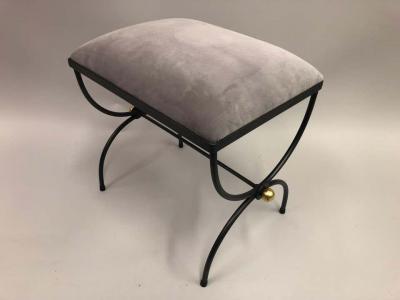  Maison Bagu s Pair of Mid Century Modern Neoclassical Wrought Iron and Gilt Benches or Stools