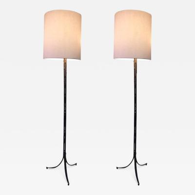  Maison Bagu s RARE PAIR OF MAISON BAGUES GILT BRONZE BAMBOO TRIPOD FLOOR LAMPS