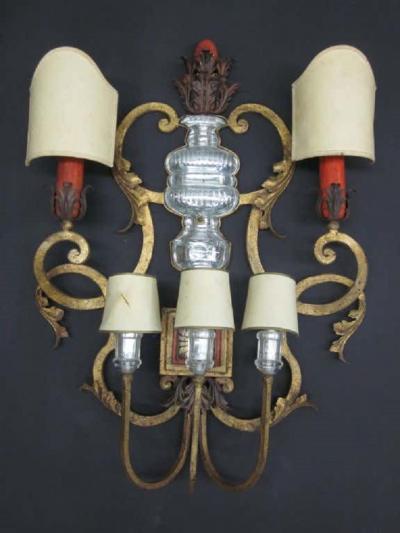  Maison Bagu s Rare Large French Gilt Iron Bronze and Crystal Wall Sconce by Maison Bagu s