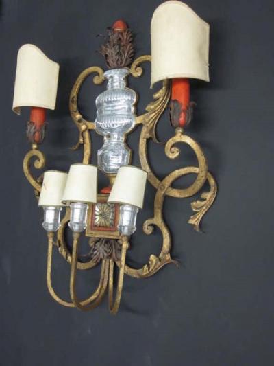  Maison Bagu s Rare Large French Gilt Iron Bronze and Crystal Wall Sconce by Maison Bagu s