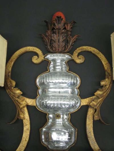  Maison Bagu s Rare Large French Gilt Iron Bronze and Crystal Wall Sconce by Maison Bagu s