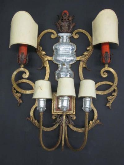  Maison Bagu s Rare Large French Gilt Iron Bronze and Crystal Wall Sconce by Maison Bagu s