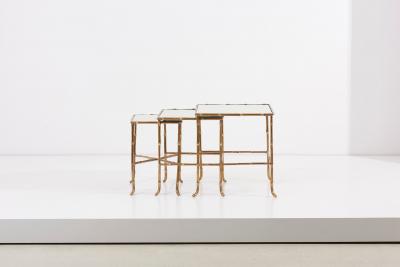  Maison Bagu s Set of 3 Bronze Bamboo Nesting Tables with Mirrors by Maison Bagu s France