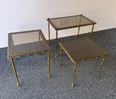  Maison Bagu s Set of 3 Nesting Tables Bamboo Gilt Bronze by Maison Bagu s France 1960s