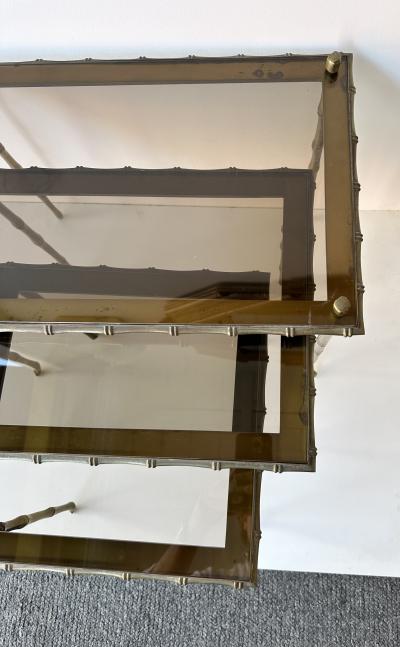  Maison Bagu s Set of 3 Nesting Tables Bamboo Gilt Bronze by Maison Bagu s France 1960s