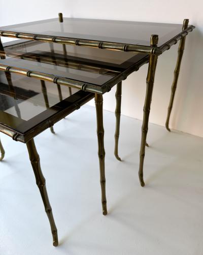 Maison Bagu s Set of 3 Nesting Tables Bamboo Gilt Bronze by Maison Bagu s France 1960s