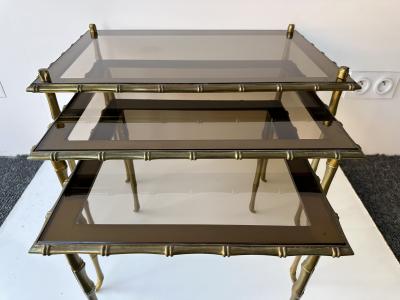  Maison Bagu s Set of 3 Nesting Tables Bamboo Gilt Bronze by Maison Bagu s France 1960s