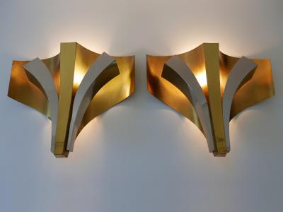  Maison Bagu s Set of Two Large Mid Century Modern Brass Sconces by Maison Bagu s Paris 1960s