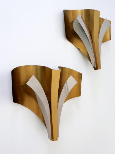  Maison Bagu s Set of Two Large Mid Century Modern Brass Sconces by Maison Bagu s Paris 1960s