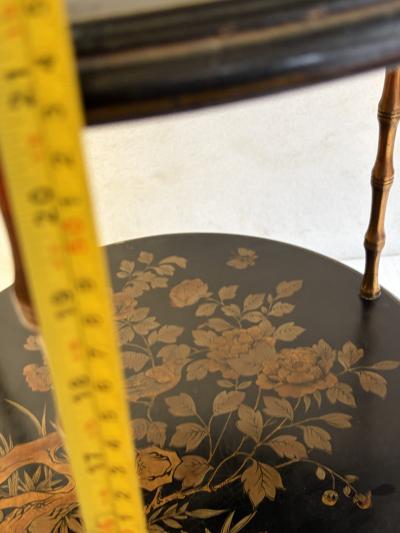  Maison Bagu s Side table with bamboo decoration in gilt bronze and Chinese lacquer tops