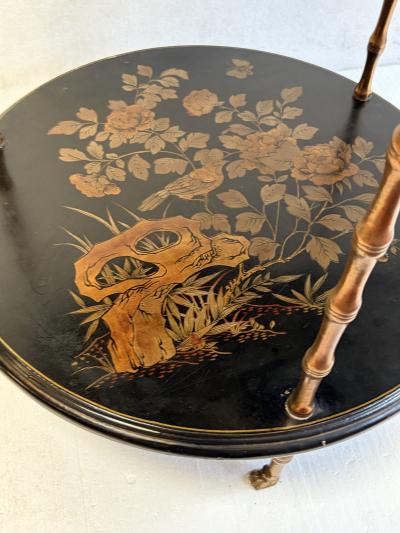  Maison Bagu s Side table with bamboo decoration in gilt bronze and Chinese lacquer tops
