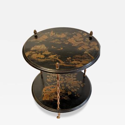  Maison Bagu s Side table with bamboo decoration in gilt bronze and Chinese lacquer tops